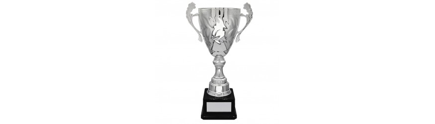 SILVER HANDLED CONICAL TROPHY CUP ON SILVER RISER AVAILABLE IN 3 SIZES